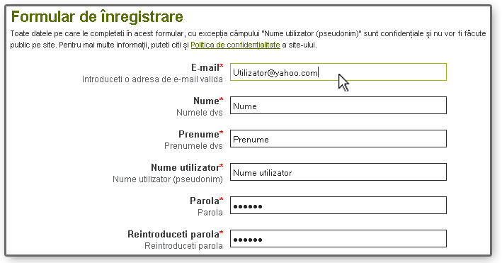 formular de inregistrare